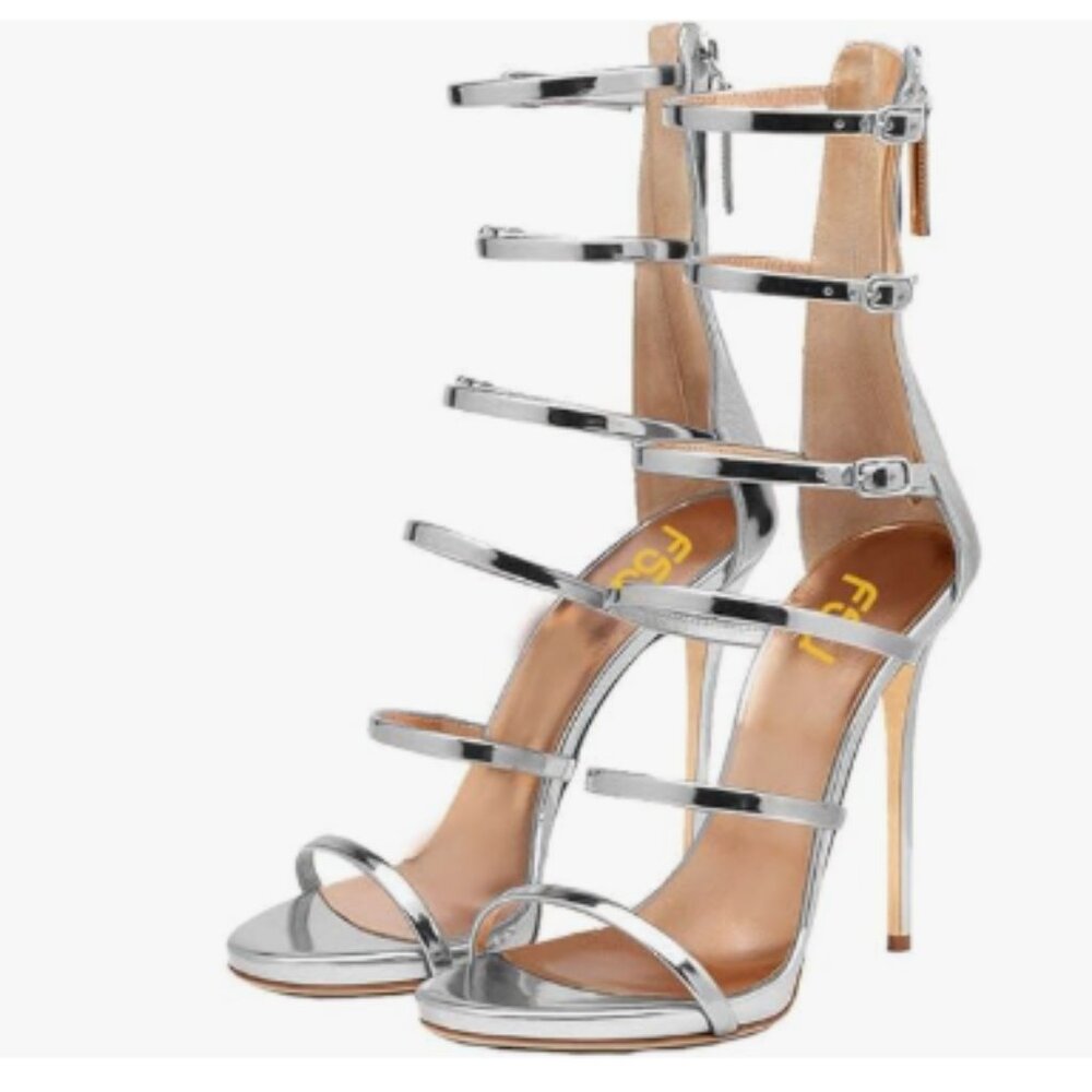 FSJ Silver Sexy Strappy Gladiator Wedding Sandals High Heel for Summer
